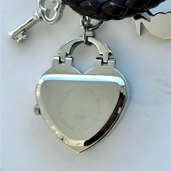 Silver-Tone Rhinestone Heart Quartz Watch Charm Bracelet ~ Needs New Battery - Picture 7 of 7
